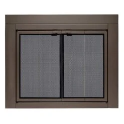 Uniflame Small Roman Oil Rubbed Bronze Bi-fold Style Fireplace Doors With Smoke Tempered Glass