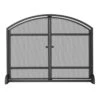 Black Wrought Iron 39 In. W 1-Panel Arch Top Fireplace Screen With Doors And Heavy Guage Mesh