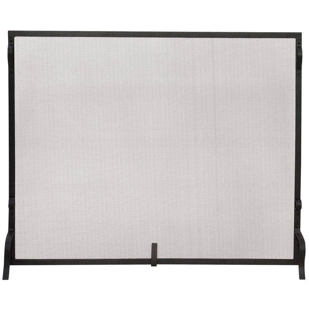 Black Wrought Iron 41 In. W Single-Panel Heavy Guage Sparkguard Fireplace Screen 1 Black Wrought Iron 41 In. W Single-Panel Heavy Guage Sparkguard Fireplace Screen