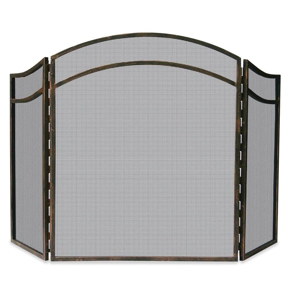 Antique Rust Wrought Iron Finish 51.5 In. W 3-Panel Fireplace Screen With Arch Top 1 Antique Rust Wrought Iron Finish 51.5 In. W 3-Panel Fireplace Screen With Arch Top