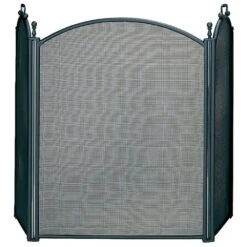 Black Large 52 In. W Steel Frame 3-Panel Fireplace Screen With Heavy Guage Woven Mesh