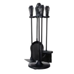 Black 5-Piece Mini Fireplace Tool Set With Spiral Handles