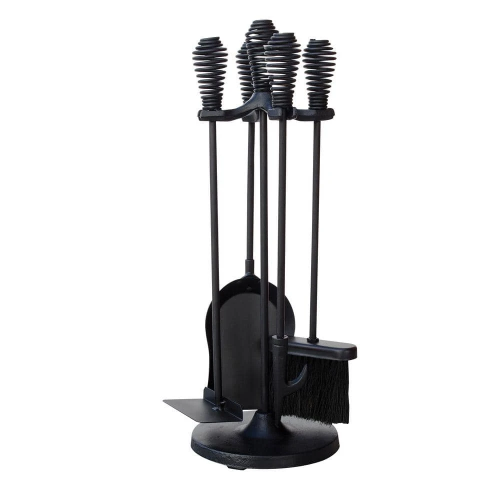 Black 5-Piece Mini Fireplace Tool Set With Spiral Handles 1 Black 5-Piece Mini Fireplace Tool Set With Spiral Handles
