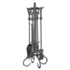 Olde World Iron 5-Piece Fireplace Tool Set With Heavy Crook Handles And Heavy Weight Steel Construction