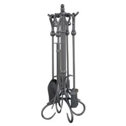 Olde World Iron 5-Piece Fireplace Tool Set With Heavy Crook Handles And Heavy Weight Steel Construction