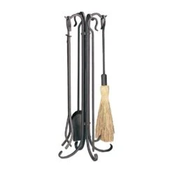 Rustic Bronze Finish 5-Piece Fireplace Tool Set With Heavy Weight Construction