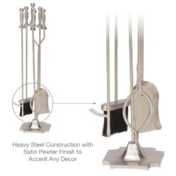 Satin Pewter Finish Steel 5-Piece Fireplace Tool Set With Heavy Weight Construction -Fire Place Store uniflame fireplace tools f 7547 4f 1000