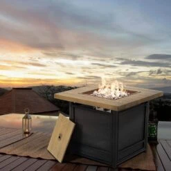 29 In. Outdoor Propane Fire Pit Table With Sling Base In Light Brown -Fire Place Store upland outdoor fireplaces gp fp 29 31 1000