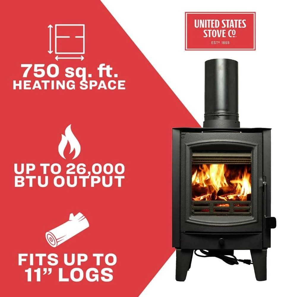 US Stove 750 Sq. Ft. Tiny Wood Stove, 75% EFF 4 US Stove 750 Sq. Ft. Tiny Wood Stove, 75% EFF - Image 4