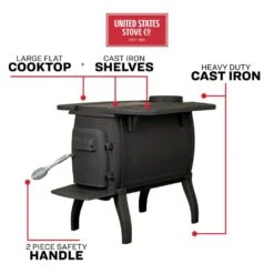 US Stove 900 Sq. Ft. Cast Iron Wood Stove With Side Tables -Fire Place Store us stove wood stoves us1261e kit 4f 1000