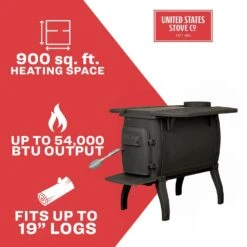 US Stove 900 Sq. Ft. Cast Iron Wood Stove With Side Tables -Fire Place Store us stove wood stoves us1261e kit c3 1000