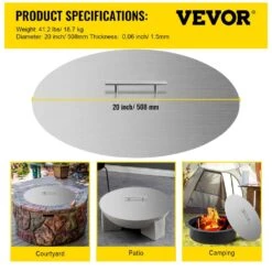 Fire Pit Lid Round 20 In. Fire Pit Lid 1.5 Mm Thick 304 Stainless Steel Fire Pit Burner Cover For Round Patio Fire Pit -Fire Place Store vevor fire pit covers and accessories gzrshpgz20yc00001v0 76 1000