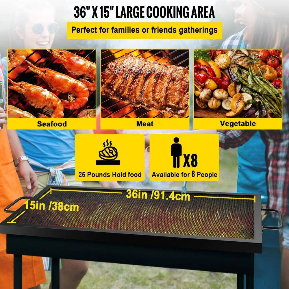 40 In. Black Steel Fire Pit Grill Grate X-Marks Rectangle Fireplace Grate With Handles Rectangle Fire Pit Grate 3 40 In. Black Steel Fire Pit Grill Grate X-Marks Rectangle Fireplace Grate With Handles Rectangle Fire Pit Grate - Image 3