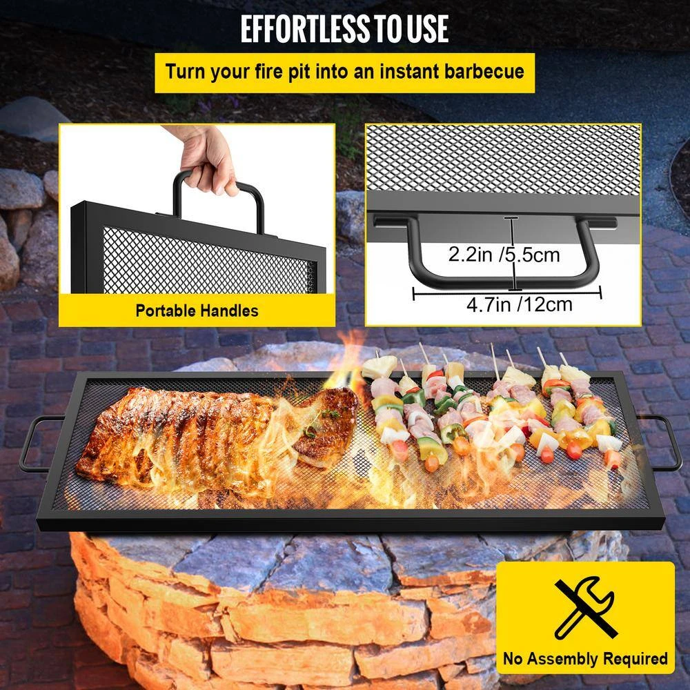 40 In. Black Steel Fire Pit Grill Grate X-Marks Rectangle Fireplace Grate With Handles Rectangle Fire Pit Grate 6 40 In. Black Steel Fire Pit Grill Grate X-Marks Rectangle Fireplace Grate With Handles Rectangle Fire Pit Grate - Image 6