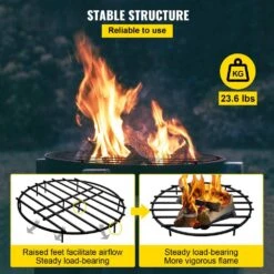 36 In. Dia 4.1 In. H Heavy-Duty Iron Round Firewood Grate Fire Pit Grate With 9 Removable Legs For Camping -Fire Place Store vevor fireplace grates lpycyxfgddj36jiruv0 44 1000