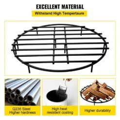 36 In. Dia 4.1 In. H Heavy-Duty Iron Round Firewood Grate Fire Pit Grate With 9 Removable Legs For Camping -Fire Place Store vevor fireplace grates lpycyxfgddj36jiruv0 4f 1000