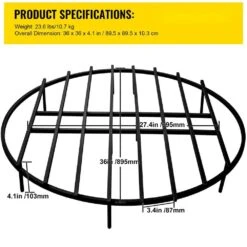36 In. Dia 4.1 In. H Heavy-Duty Iron Round Firewood Grate Fire Pit Grate With 9 Removable Legs For Camping -Fire Place Store vevor fireplace grates lpycyxfgddj36jiruv0 76 1000