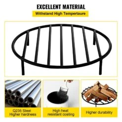Firewood Grate 19 In. Dia High-Temperature Heat Resistance Iron Circular Fire Pit Grate With 4 Removable Round Legs -Fire Place Store vevor fireplace grates lpycyxygddj1996dvv0 4f 1000