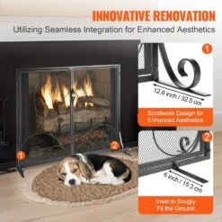 1-Panel Fireplace Screen With Door Sturdy Iron Mesh Fireplace Screen 39 In. L X 31.6 In. H Spark Guard Cover -Fire Place Store vevor fireplace screens blmhsfg3545i88me6v0 44 1000