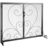 1-Panel Fireplace Screen With Door Sturdy Iron Mesh Fireplace Screen 39 In. L X 31.6 In. H Spark Guard Cover