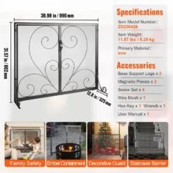 1-Panel Fireplace Screen With Door Sturdy Iron Mesh Fireplace Screen 39 In. L X 31.6 In. H Spark Guard Cover -Fire Place Store vevor fireplace screens blmhsfg3545i88me6v0 76 1000
