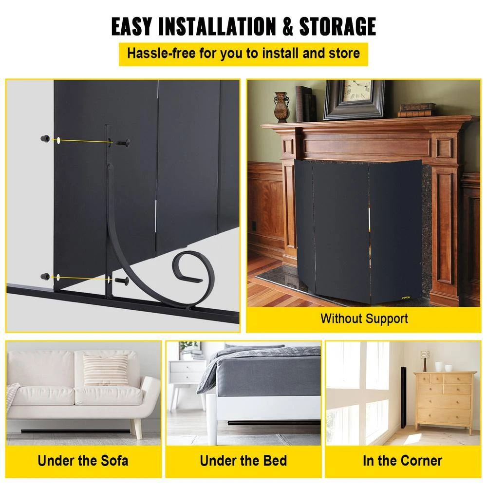 3-Panel Fireplace Screen 38.8 X 32.7 In. Iron Freestand Spark Guard With Support For Fireplace Decoration Or Protection 4 3-Panel Fireplace Screen 38.8 X 32.7 In. Iron Freestand Spark Guard With Support For Fireplace Decoration Or Protection - Image 4