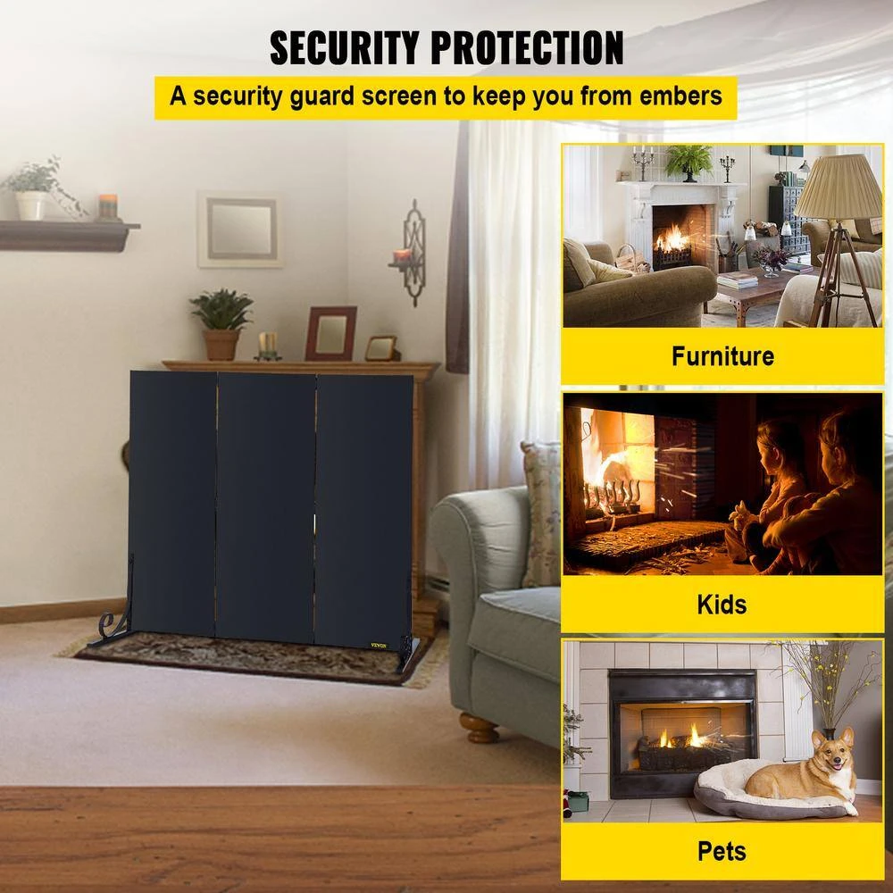 3-Panel Fireplace Screen 38.8 X 32.7 In. Iron Freestand Spark Guard With Support For Fireplace Decoration Or Protection 5 3-Panel Fireplace Screen 38.8 X 32.7 In. Iron Freestand Spark Guard With Support For Fireplace Decoration Or Protection - Image 5
