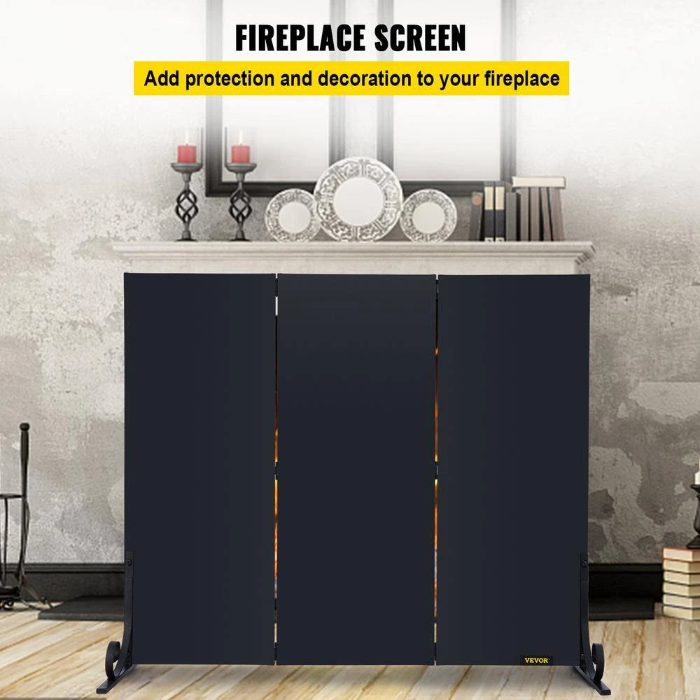 3-Panel Fireplace Screen 38.8 X 32.7 In. Iron Freestand Spark Guard With Support For Fireplace Decoration Or Protection 2 3-Panel Fireplace Screen 38.8 X 32.7 In. Iron Freestand Spark Guard With Support For Fireplace Decoration Or Protection - Image 2