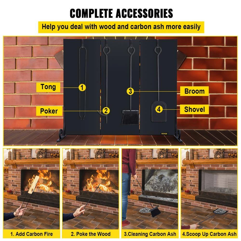 3-Panel Fireplace Screen 38.8 X 32.7 In. Iron Freestand Spark Guard With Support For Fireplace Decoration Or Protection 6 3-Panel Fireplace Screen 38.8 X 32.7 In. Iron Freestand Spark Guard With Support For Fireplace Decoration Or Protection - Image 6