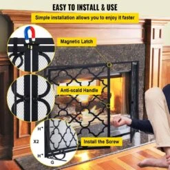 2-Panel Fireplace Screen 39 In. X 31 In. Iron Freestand Spark Guard With Support For Fireplace Decoration Or Protection 11 2-Panel Fireplace Screen 39 In. X 31 In. Iron Freestand Spark Guard With Support For Fireplace Decoration Or Protection -Fire Place Store vevor fireplace screens blpfhssyc39inuh5lv0 1f 1000