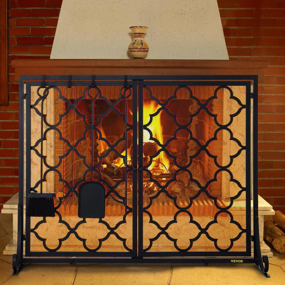 2-Panel Fireplace Screen 39 In. X 31 In. Iron Freestand Spark Guard With Support For Fireplace Decoration Or Protection 8 2-Panel Fireplace Screen 39 In. X 31 In. Iron Freestand Spark Guard With Support For Fireplace Decoration Or Protection - Image 8