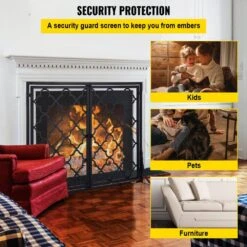 2-Panel Fireplace Screen 39 In. X 31 In. Iron Freestand Spark Guard With Support For Fireplace Decoration Or Protection 12 2-Panel Fireplace Screen 39 In. X 31 In. Iron Freestand Spark Guard With Support For Fireplace Decoration Or Protection -Fire Place Store vevor fireplace screens blpfhssyc39inuh5lv0 44 1000