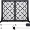 2-Panel Fireplace Screen 39 In. X 31 In. Iron Freestand Spark Guard With Support For Fireplace Decoration Or Protection