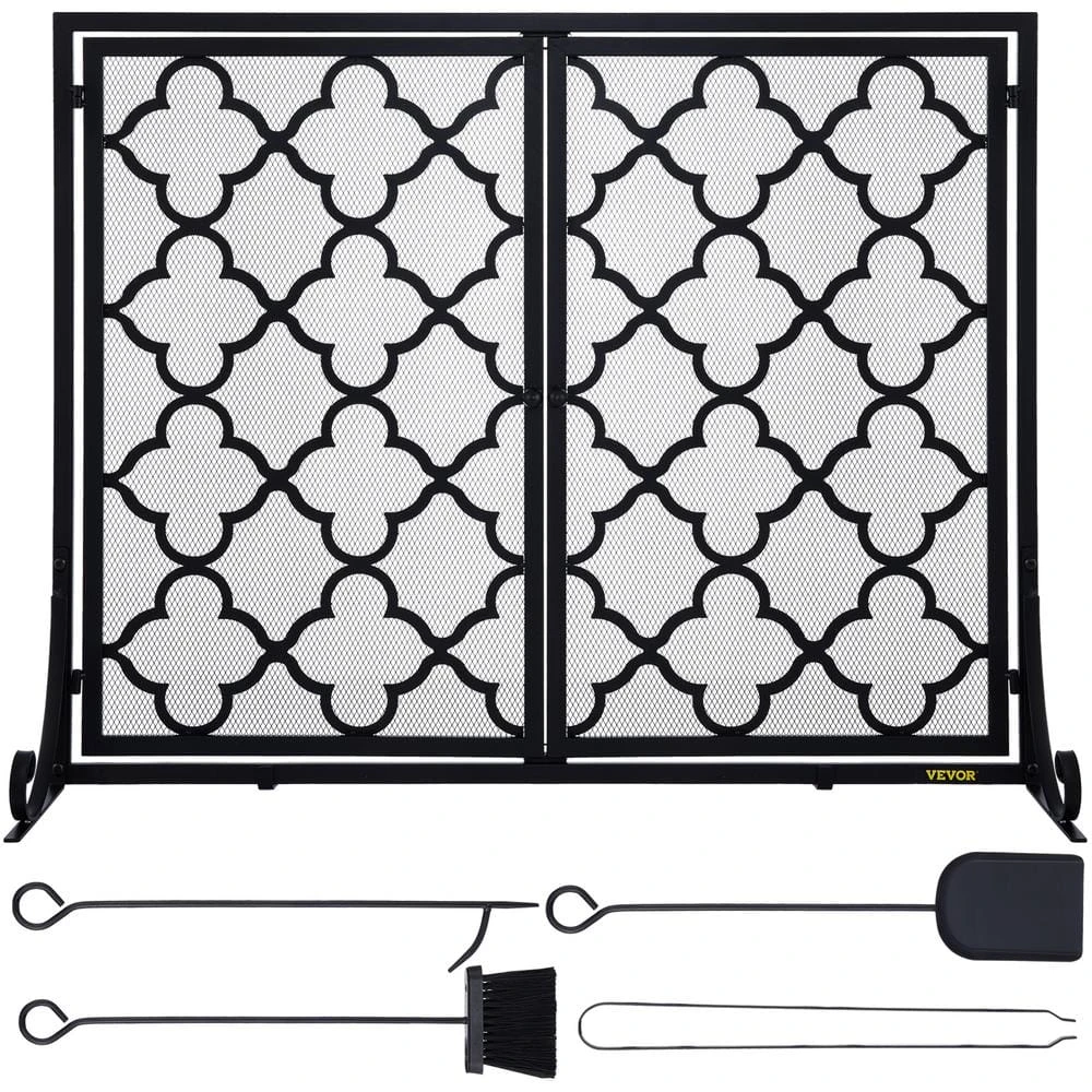 2-Panel Fireplace Screen 39 In. X 31 In. Iron Freestand Spark Guard With Support For Fireplace Decoration Or Protection 1 2-Panel Fireplace Screen 39 In. X 31 In. Iron Freestand Spark Guard With Support For Fireplace Decoration Or Protection