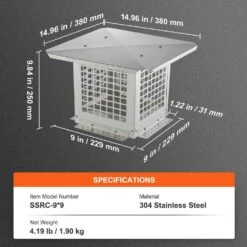 Chimney Cap 9 In. X 9 In. 304 Stainless Steel Fireplace Chimney Cover Fits Mesh Flue Covers Outside, Silver -Fire Place Store vevor fireplace tools bxgfxpdydgyskqnl5v0 76 1000