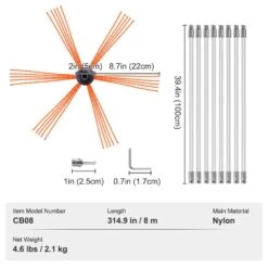 26 Ft. Chimney Sweep Kit W/8 Reinforced Nylon Flexible Rods 360-Degree Cleaning Brush Chimney Cleaner -Fire Place Store vevor fireplace tools ycs26yc1pcs8sk8qrv0 76 1000