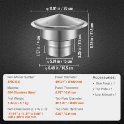 Chimney Cap 6 In. 304 Stainless Steel Round Roof Rain Cap, 11.81 In. Increased Caps For Vent Cover Outside, Silver -Fire Place Store vevor fireplace tools yxycmysbxgzdgeh55v0 76 1000
