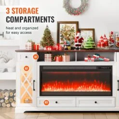 80 In. Fireplace TV Stand, Media Storage Corner With 42in. Fireplace, Storage Drawers And Cabinets, Brown + White -Fire Place Store vevor fireplace tv stands bldsj70cdsj4ovap3v1 1f 1000