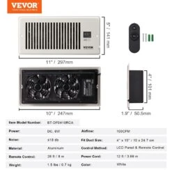 Register Booster Fan, Quiet Vent Booster Fan Fits 4 In. X 10 In. Register Holes For Heating Cooling Smart Vent, White 14 Register Booster Fan, Quiet Vent Booster Fan Fits 4 In. X 10 In. Register Holes For Heating Cooling Smart Vent, White -Fire Place Store vevor grow room ventilation zcztqfsb410ingechv5 76 1000