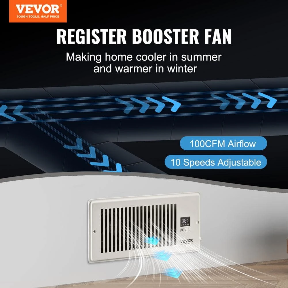Register Booster Fan, Quiet Vent Booster Fan Fits 4 In. X 10 In. Register Holes For Heating Cooling Smart Vent, White 2 Register Booster Fan, Quiet Vent Booster Fan Fits 4 In. X 10 In. Register Holes For Heating Cooling Smart Vent, White - Image 2