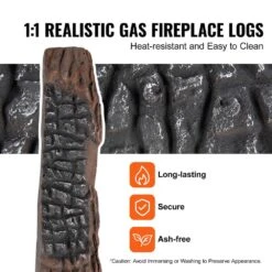Gas Fireplace Ceramic Logs 11.81 In. Vent-Free Gas Fireplace Logs Wood Log Stackable Wood Branches, 10 Pcs -Fire Place Store vevor vented gas fireplace logs tcxwym10ym00a45m1v0 44 1000