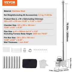 Wood Stove 80 In. Stainless Steel Camping Tent Stove Portable Wood Burning Stove 2200 Sq. Ft. Hot Tent Stove For Outdoor 14 Wood Stove 80 In. Stainless Steel Camping Tent Stove Portable Wood Burning Stove 2200 Sq. Ft. Hot Tent Stove For Outdoor -Fire Place Store vevor wood stoves zpqnlfx80inchmhmcv0 76 1000