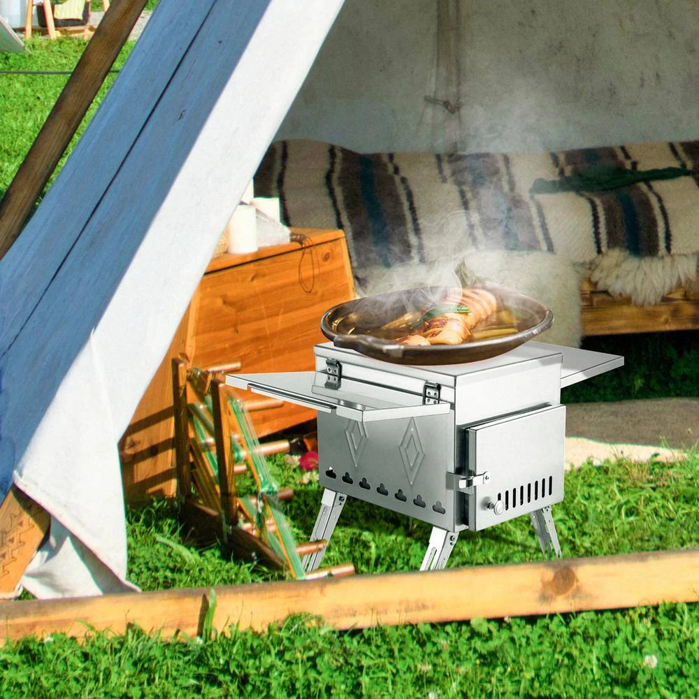 Tent Wood Stove 304 Stainless Steel Portable Camp Wood Stove 95.7 In. With Folding Pipe For Tent Heating Hunting Cooking 8 Tent Wood Stove 304 Stainless Steel Portable Camp Wood Stove 95.7 In. With Folding Pipe For Tent Heating Hunting Cooking - Image 8