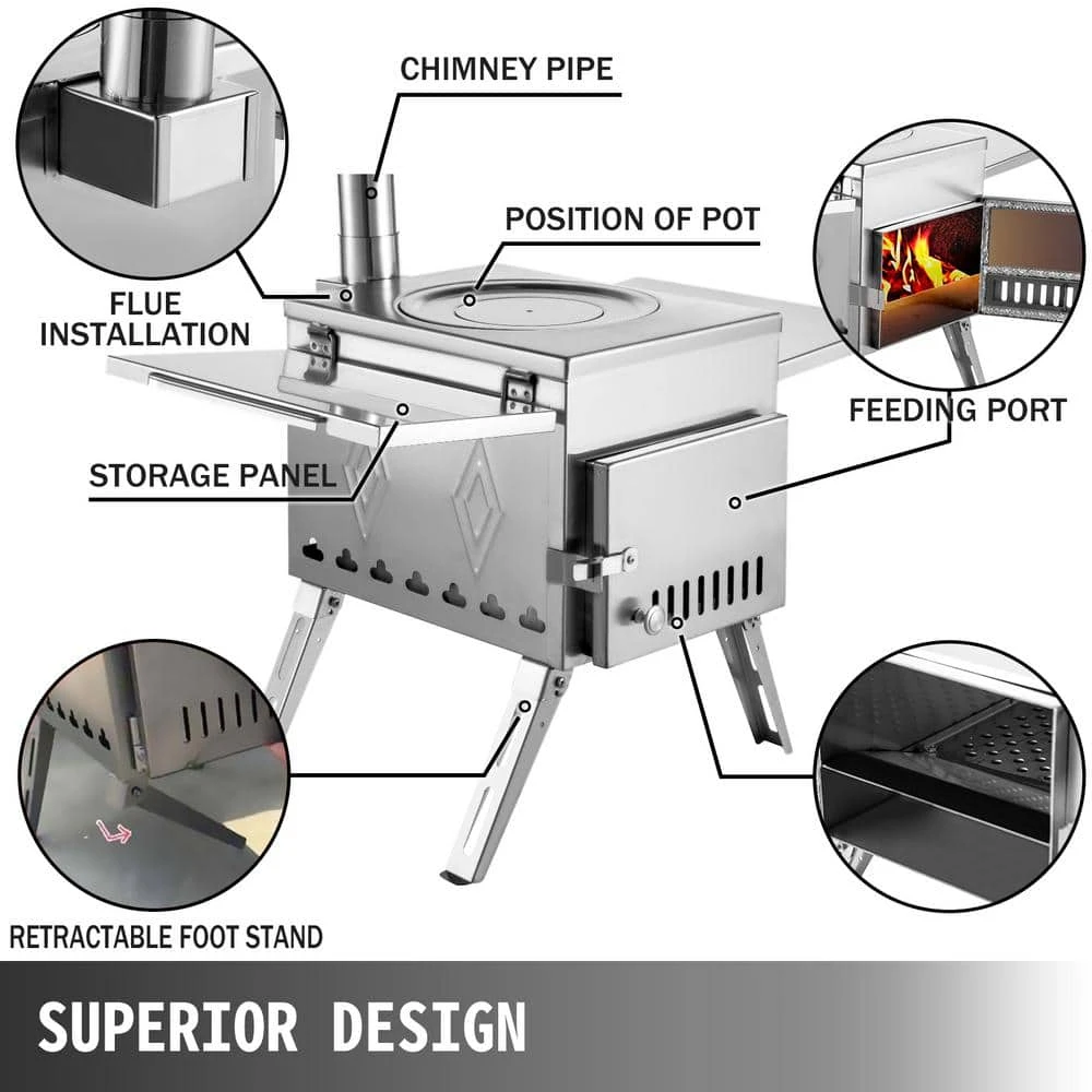 Tent Wood Stove 304 Stainless Steel Portable Camp Wood Stove 95.7 In. With Folding Pipe For Tent Heating Hunting Cooking 3 Tent Wood Stove 304 Stainless Steel Portable Camp Wood Stove 95.7 In. With Folding Pipe For Tent Heating Hunting Cooking - Image 3