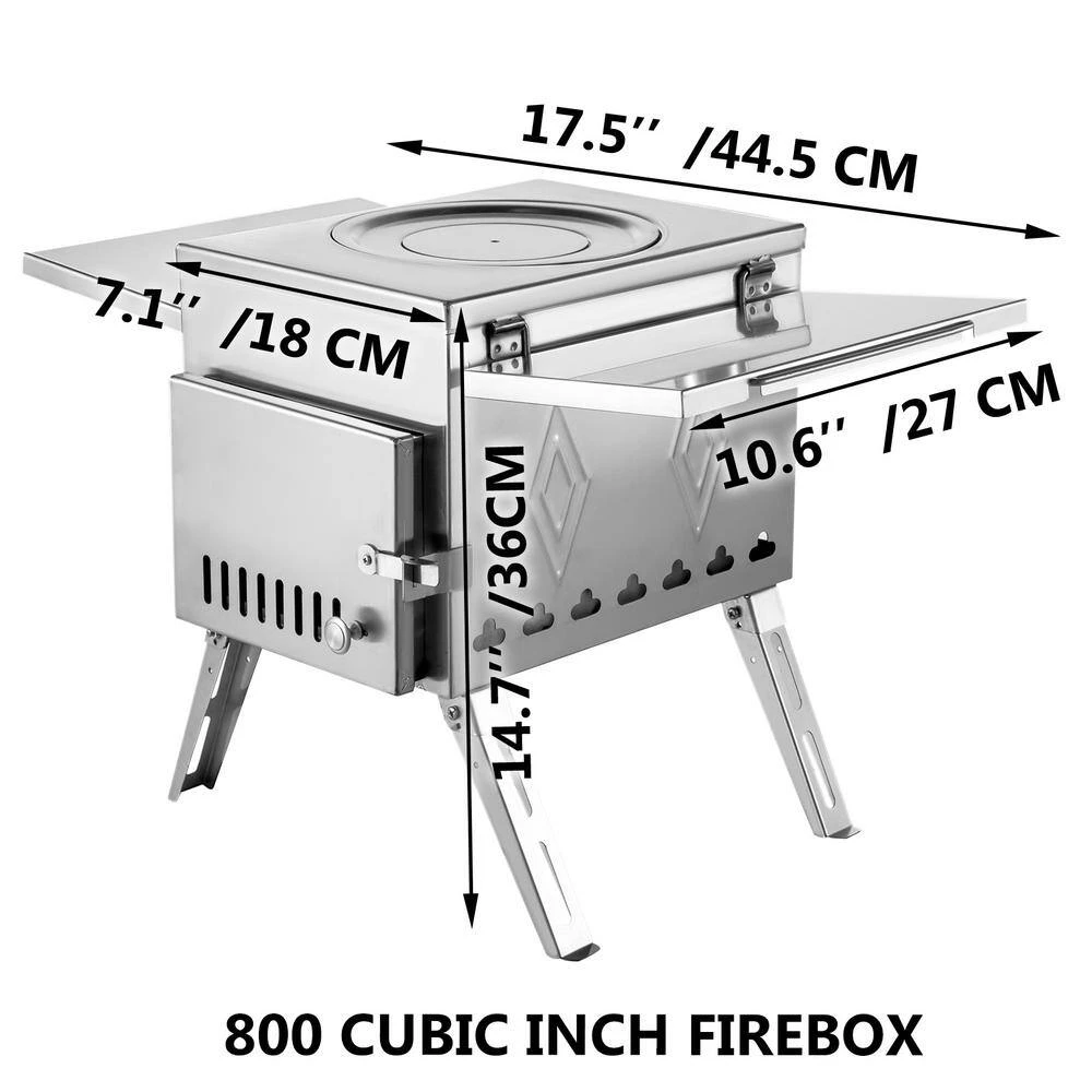 Tent Wood Stove 304 Stainless Steel Portable Camp Wood Stove 95.7 In. With Folding Pipe For Tent Heating Hunting Cooking 7 Tent Wood Stove 304 Stainless Steel Portable Camp Wood Stove 95.7 In. With Folding Pipe For Tent Heating Hunting Cooking - Image 7