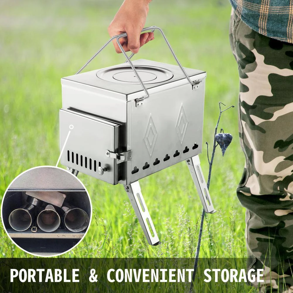 Tent Wood Stove 304 Stainless Steel Portable Camp Wood Stove 95.7 In. With Folding Pipe For Tent Heating Hunting Cooking 6 Tent Wood Stove 304 Stainless Steel Portable Camp Wood Stove 95.7 In. With Folding Pipe For Tent Heating Hunting Cooking - Image 6