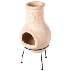 Vintiquewise Outdoor Clay Chiminea Sun Design Charcoal Burning Fire Pit With Metal Stand -Fire Place Store vintiquewise chimineas qi003973 1f 1000