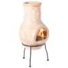 Vintiquewise Outdoor Clay Chiminea Sun Design Charcoal Burning Fire Pit With Metal Stand