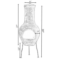 Vintiquewise Outdoor Stoney Grey Clay Chimenea Scribbled Design Fire Pit With Metal Stand -Fire Place Store vintiquewise chimineas qi004352 1f 1000