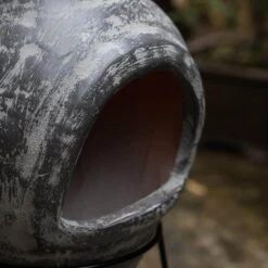 Vintiquewise Outdoor Stoney Grey Clay Chimenea Scribbled Design Fire Pit With Metal Stand -Fire Place Store vintiquewise chimineas qi004352 44 1000